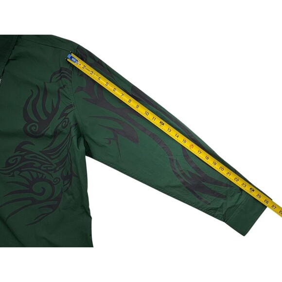 NWT Y2K 90s Coofandy Tribal Big Bold Graphic Button Flip Cuff Shirt Green 2XL - Picture 15 of 16